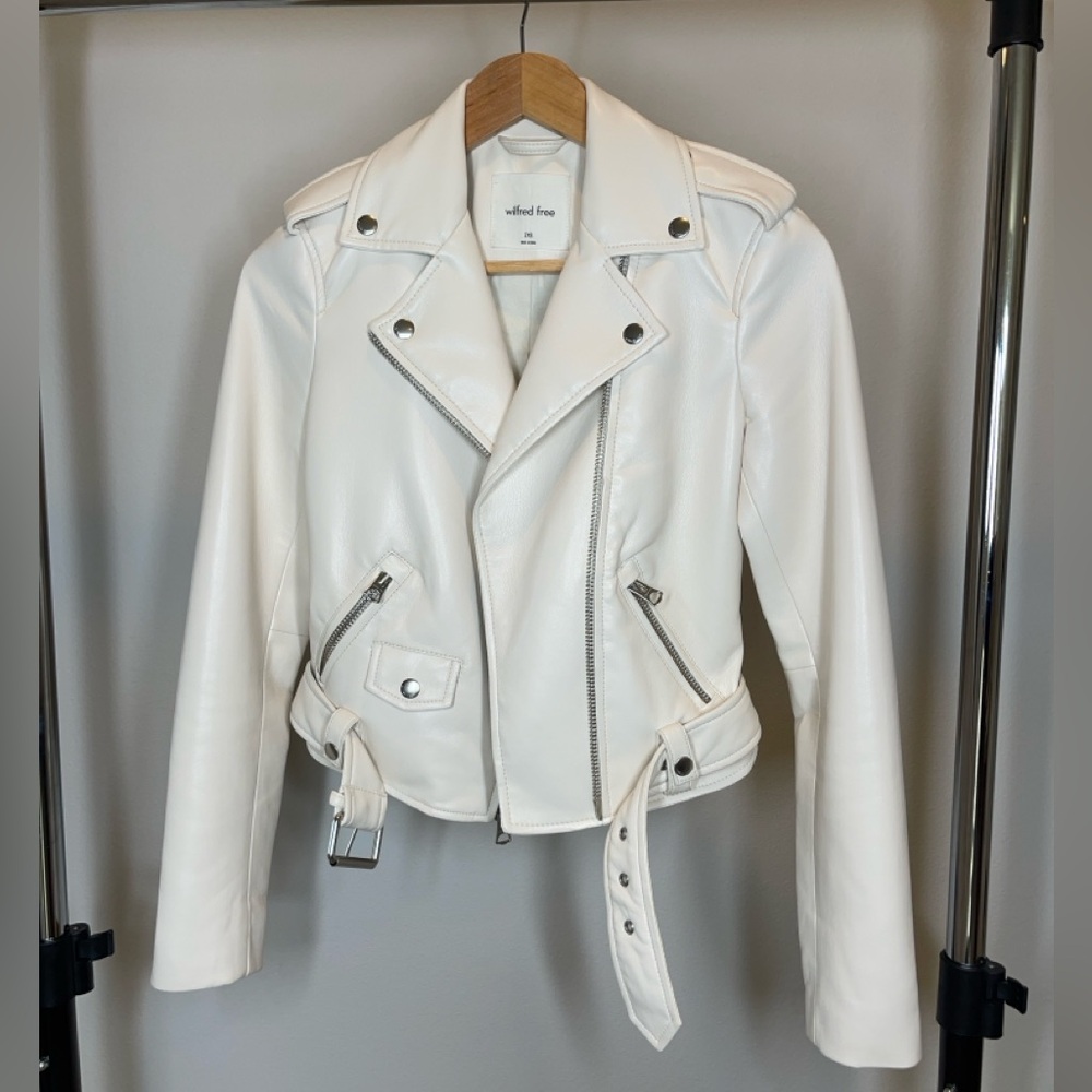 Aritzia Wilfred Vegan Leather White Lennon biker jacket XXS
